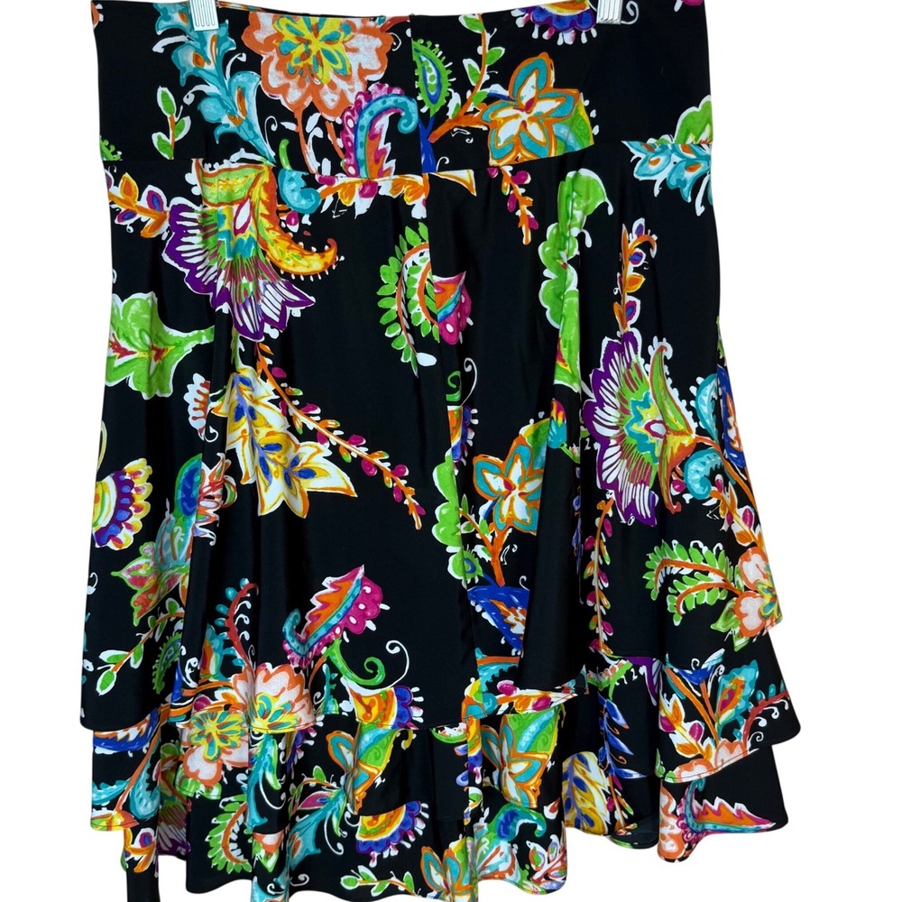 SALE LAUREN RALPH LAUREN Womens Skirt Black Floral Tiered Ruffle A Line Size 10